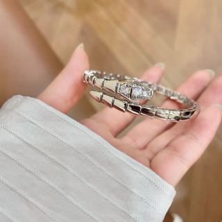 Bvlgari White Gold Crystal Open Cuff Bracelet – Elegant Luxury Jewelry