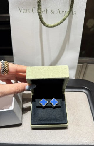 Van Cleef & Arpels High Jewelry Blue Agate Clover Earrings