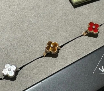 Van Cleef & Arpels Tiger's Eye Single-Flower Clover Ring with Diamonds