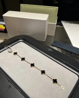 Van Cleef & Arpels Black Onyx Alhambra 5-Motif Bracelet
