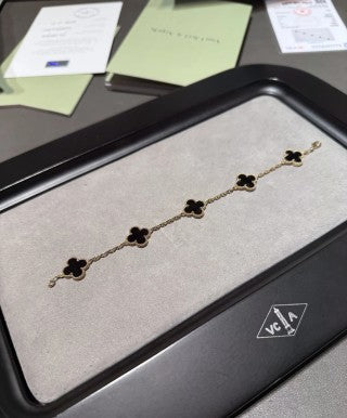 Van Cleef & Arpels Black Onyx Alhambra 5-Motif Bracelet
