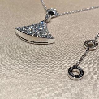 Bvlgari Silver Crystal Fan Pendant Necklace – Elegant Luxury Jewelry