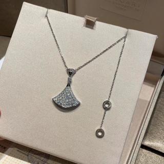Bvlgari Silver Crystal Fan Pendant Necklace – Elegant Luxury Jewelry