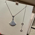 Bvlgari Silver Crystal Fan Pendant Necklace – Elegant Luxury Jewelry