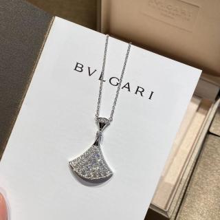 Bvlgari Silver Crystal Fan Pendant Necklace – Elegant Luxury Jewelry
