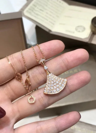Bvlgari Rose Gold Crystal Fan Pendant Necklace – Elegant Luxury Jewelry