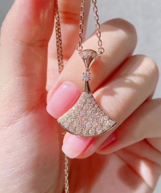 Bvlgari Rose Gold Crystal Fan Pendant Necklace – Elegant Luxury Jewelry