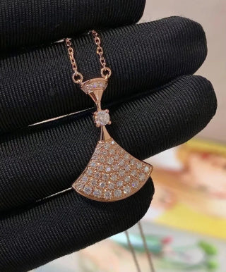 Bvlgari Rose Gold Crystal Fan Pendant Necklace – Elegant Luxury Jewelry