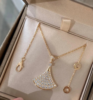 Bvlgari Rose Gold Crystal Fan Pendant Necklace – Elegant Luxury Jewelry