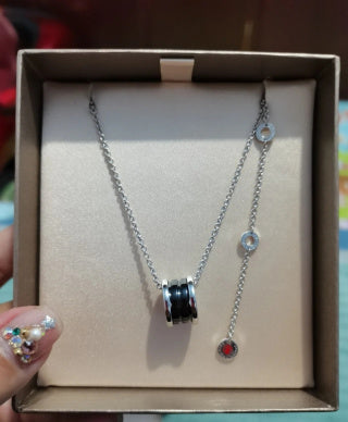 Bvlgari Silver Black Accent Circle Pendant Necklace – Elegant Luxury Jewelry