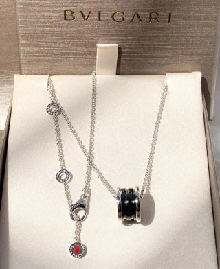 Bvlgari Silver Black Accent Circle Pendant Necklace – Elegant Luxury Jewelry