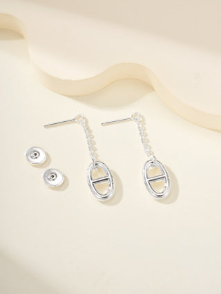 Hermès Silver Oval Link Drop Earrings