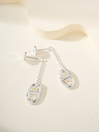 Hermès Silver Oval Link Drop Earrings