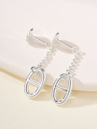 Hermès Silver Oval Link Drop Earrings