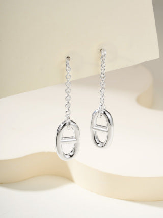 Hermès Silver Oval Link Drop Earrings