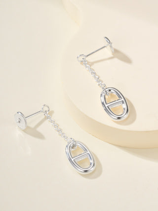 Hermès Silver Oval Link Drop Earrings
