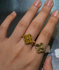 Van Cleef & Arpels Tiger's Eye Single-Flower Clover Ring with Diamonds