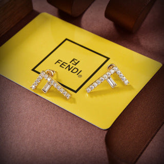FENDI Crystal FF Geometric Stud Earrings
