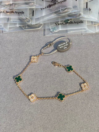 Van Cleef & Arpels Mini Six-Motif Bracelet with Malachite and Diamonds