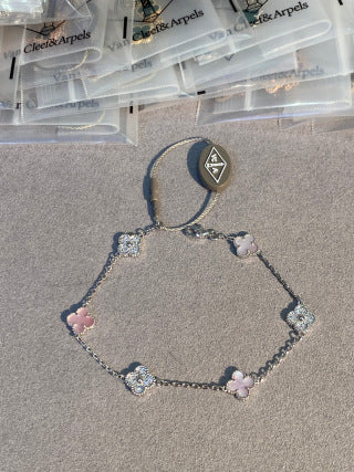 Van Cleef & Arpels Mini 6-Motif Bracelet with Pink Mother-of-Pearl and Diamonds