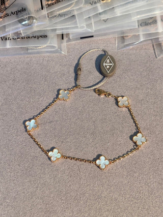 Van Cleef & Arpels Alhambra Mini 6-Motif Bracelet in White Mother-of-Pearl