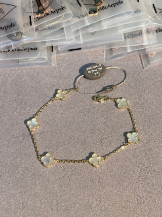 Van Cleef & Arpels Alhambra Mini 6-Motif Bracelet in White Mother-of-Pearl