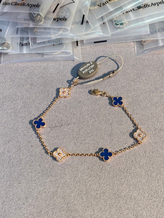 Van Cleef & Arpels Mini 6-Motif Bracelet with Blue Agate and Diamonds