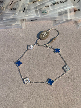 Van Cleef & Arpels Mini 6-Motif Bracelet with Blue Agate and Diamonds