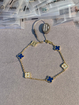 Van Cleef & Arpels Mini 6-Motif Bracelet with Blue Agate and Diamonds
