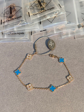 Van Cleef & Arpels Mini 6-Motif Bracelet with Turquoise and Diamonds