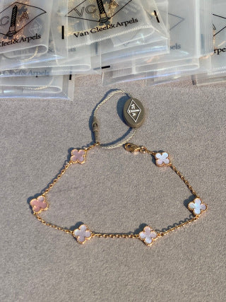 Van Cleef & Arpels Alhambra Mini 6-Motif Bracelet in Pink Mother-of-Pearl