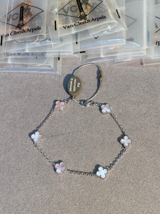 Van Cleef & Arpels Alhambra Mini 6-Motif Bracelet in Pink Mother-of-Pearl