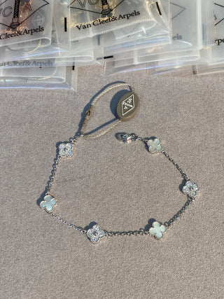 Van Cleef & Arpels Mini 6-Motif Bracelet with White Mother-of-Pearl and Diamonds