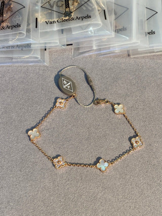 Van Cleef & Arpels Mini 6-Motif Bracelet with White Mother-of-Pearl and Diamonds