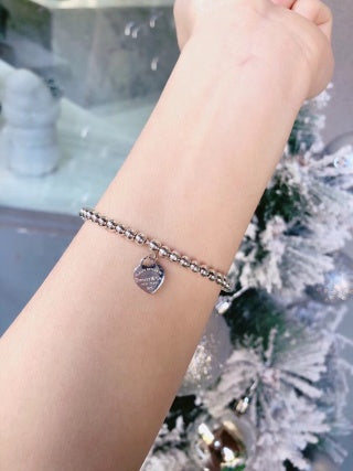 Tiffany Heart Tag Pink Enamel Bead Bracelet – Elegant Luxury Jewelry