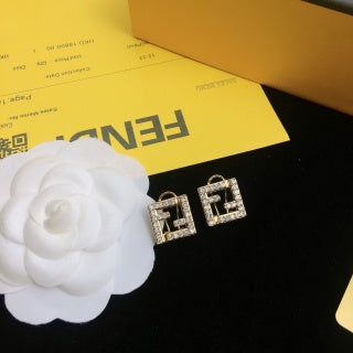 Fendi Marielle FF Crystal Square Stud Earrings