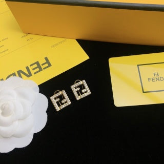 Fendi Marielle FF Crystal Square Stud Earrings