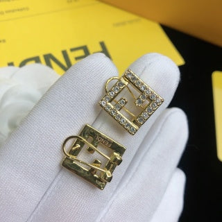 Fendi Marielle FF Crystal Square Stud Earrings