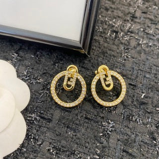 FENDI Crystal Circle Charm Stud Earrings