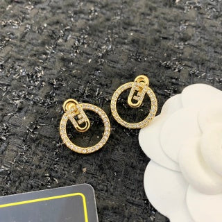 FENDI Crystal Circle Charm Stud Earrings