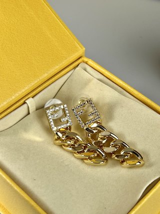 FENDI Crystal FF Chain Drop Earrings
