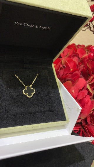 Van Cleef & Arpels Classic Gold Necklace with Black Onyx Four-Leaf Clover