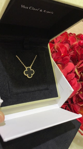 Van Cleef & Arpels Classic Gold Necklace with Black Onyx Four-Leaf Clover