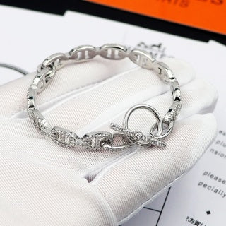 Hermès Chaine d’Ancre Pavé Oval Link Bracelet