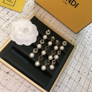 Fendi Perla Roma Pearl Emblem Drop Earrings