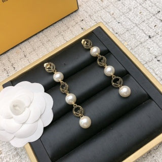 Fendi Perla Roma Pearl Emblem Drop Earrings