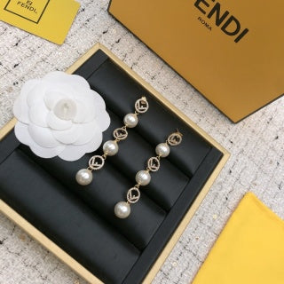 Fendi Perla Roma Pearl Emblem Drop Earrings