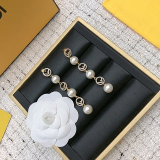 Fendi Perla Roma Pearl Emblem Drop Earrings