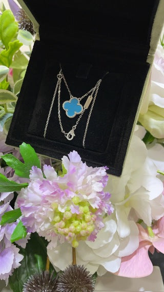 Van Cleef & Arpels Turquoise Four-Leaf Clover Necklace in White Gold