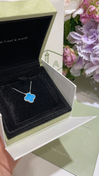 Van Cleef & Arpels Turquoise Four-Leaf Clover Necklace in White Gold